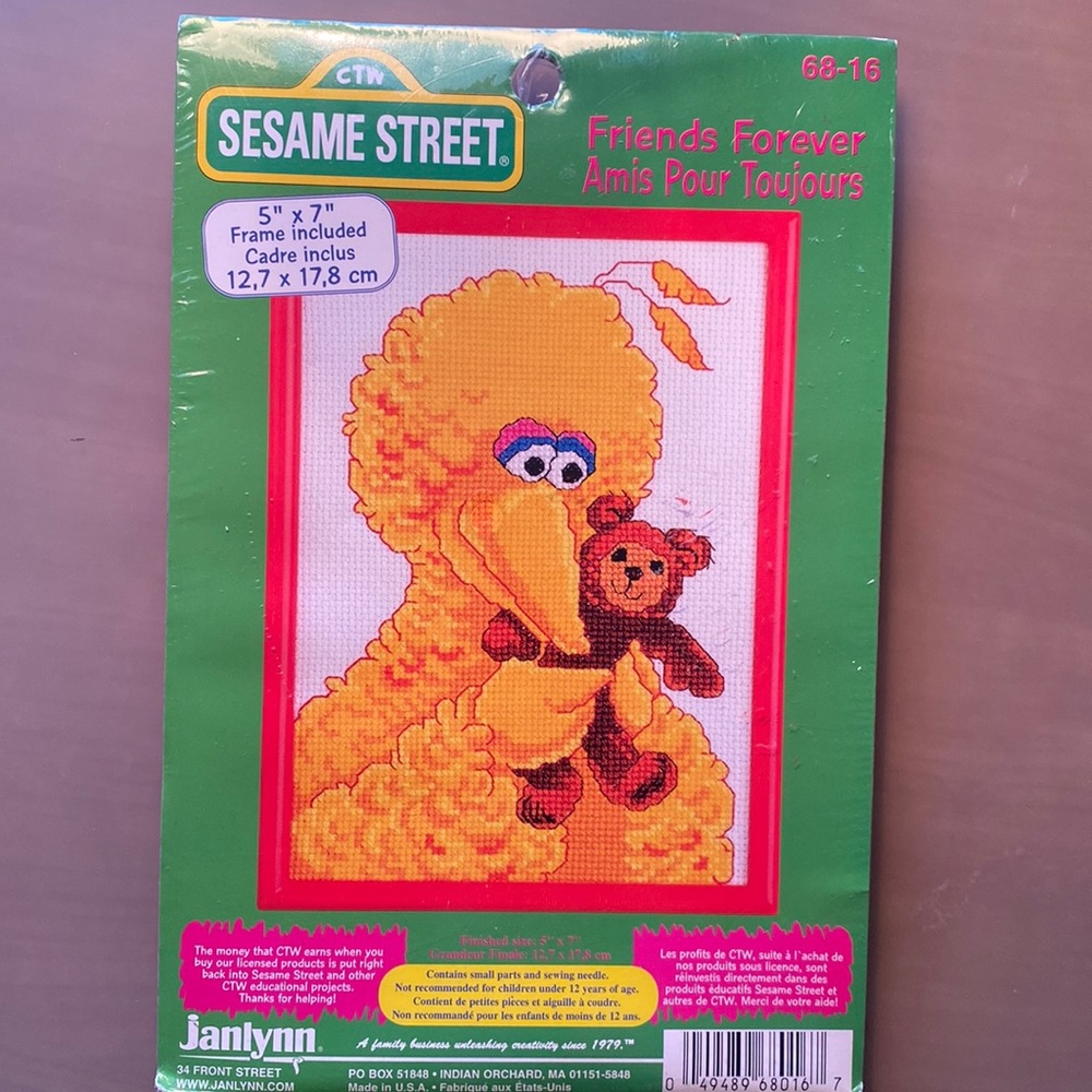 Sesame Street friends forever Big Bird cross stitch kit 5x7 frame NIP